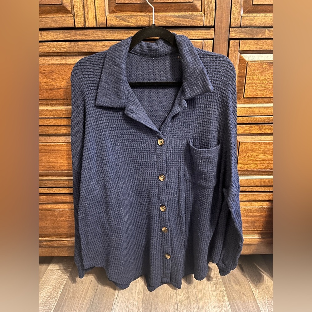 Navy Blue Button-Up Women's Top